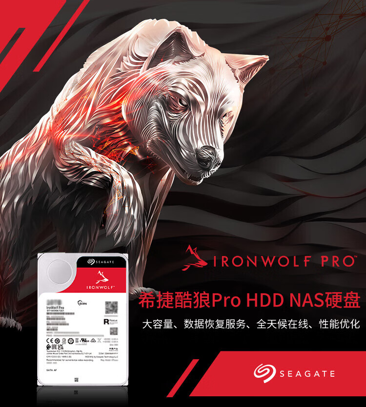 希捷（SEAGATE）NAS硬盘 4TB 256MB 7200转 CMR垂直 网络存储 SATA 数据恢复服务 酷狼PRO ST4000NE001
