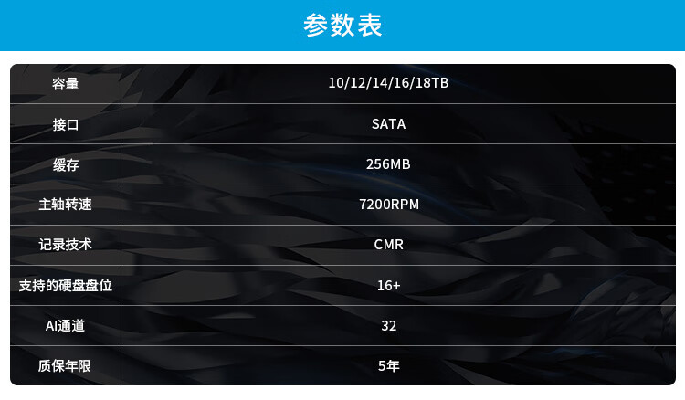 希捷（SEAGATE）监控硬盘16TB 256MB 7200转 SATA 垂直 机械 PMR CMR 酷鹰AI ST16000VE002