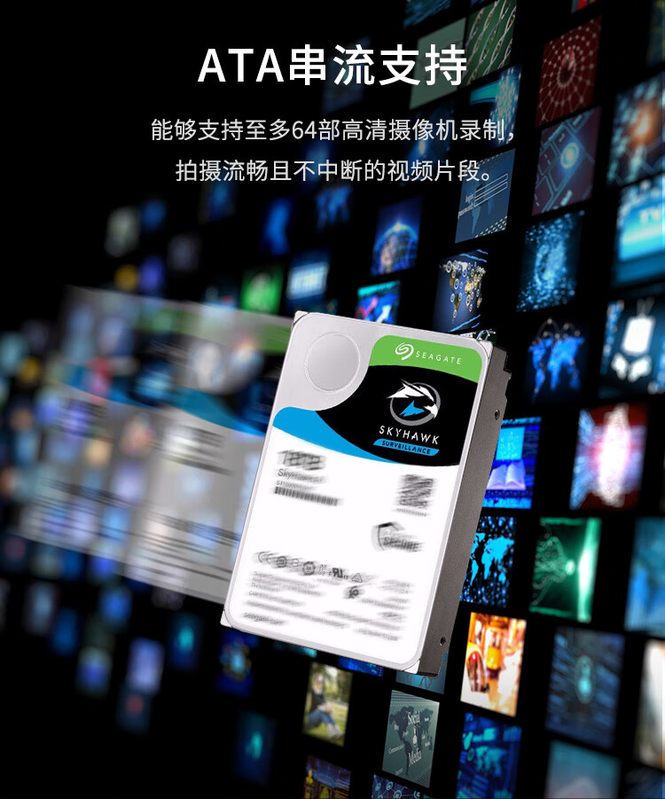 希捷（SEAGATE）监控硬盘16TB 256MB 7200转 SATA 垂直 机械 PMR CMR 酷鹰AI ST16000VE002