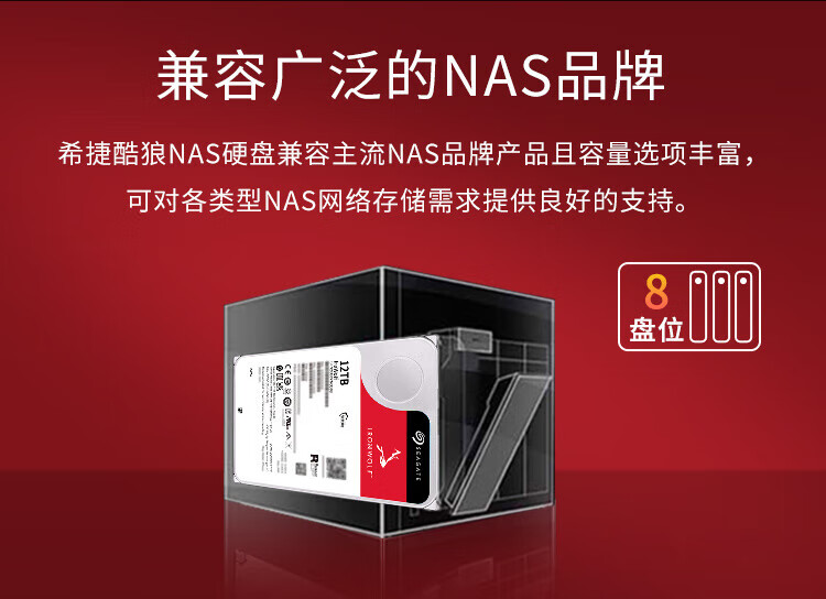 希捷（SEAGATE）NAS硬盘 PMR CMR垂直磁记录 网络存储 SATA 酷狼 数据恢复 12TB ST12000VN0008 原厂数据救援