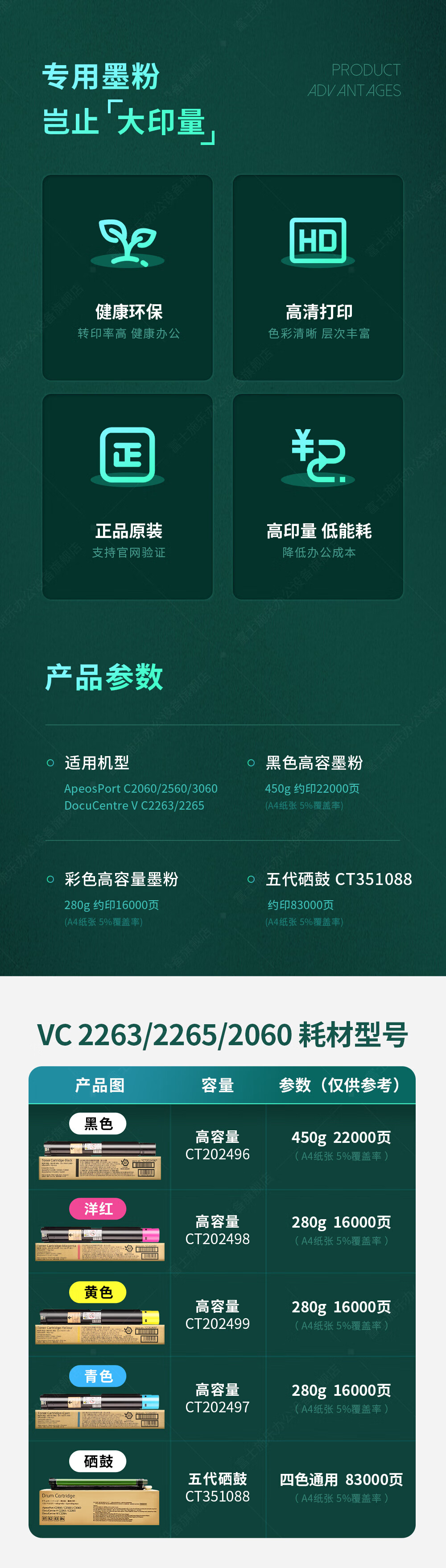 富士胶片 Apeos C3060?彩色复合机施乐C2263/2265黑粉(V5代)/CT202496-22K