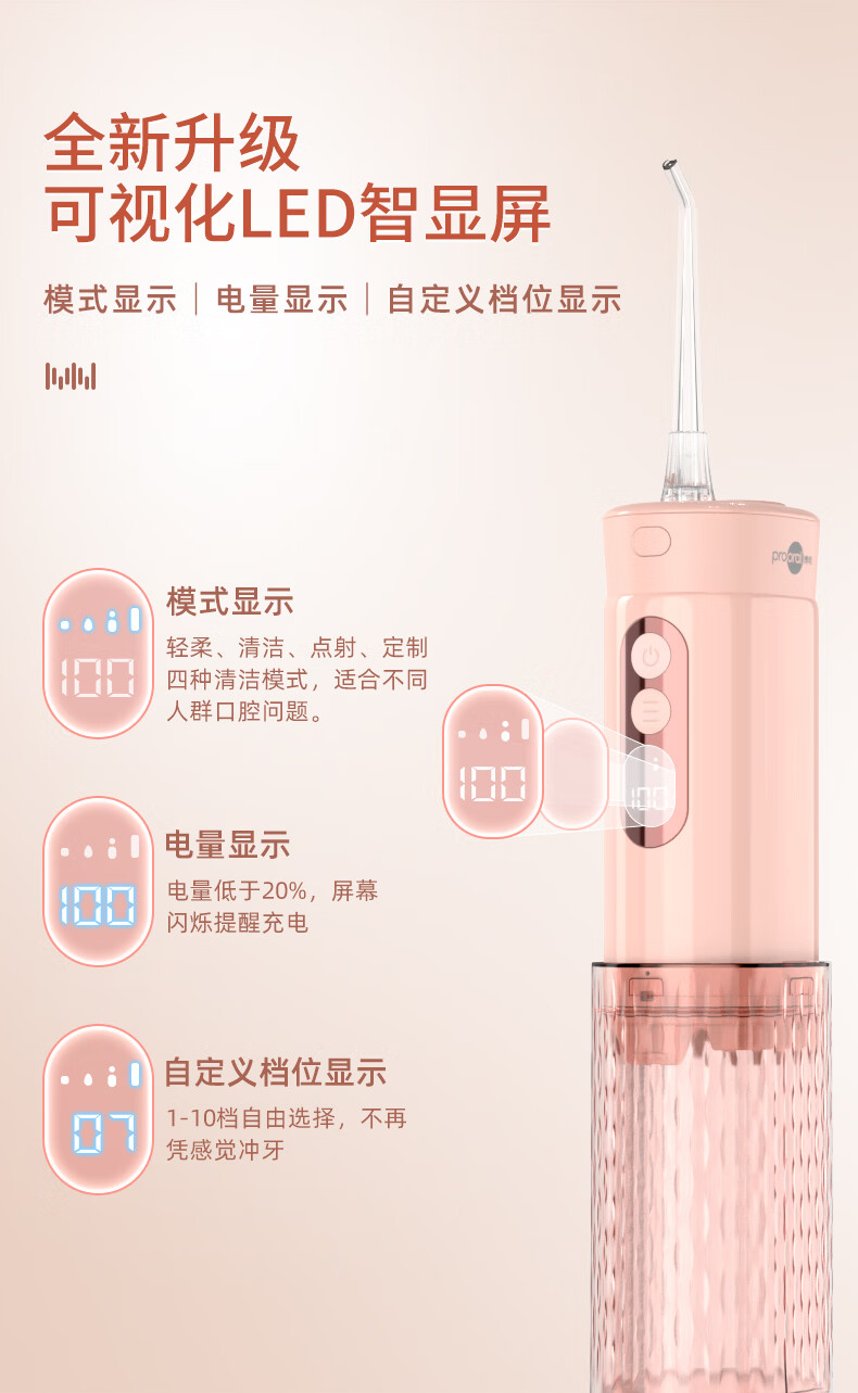 博皓（prooral）冲牙器/洗牙器/水牙线/洁牙器 伸缩便携式设计 F30 樱花粉