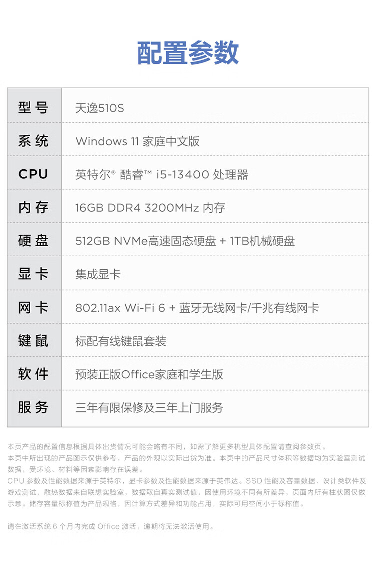 联想（Lenovo）商用办公家用电脑天逸510S-07IRB i5-13400 16G 1T+512SSDW-11  集成银色180W +27英寸