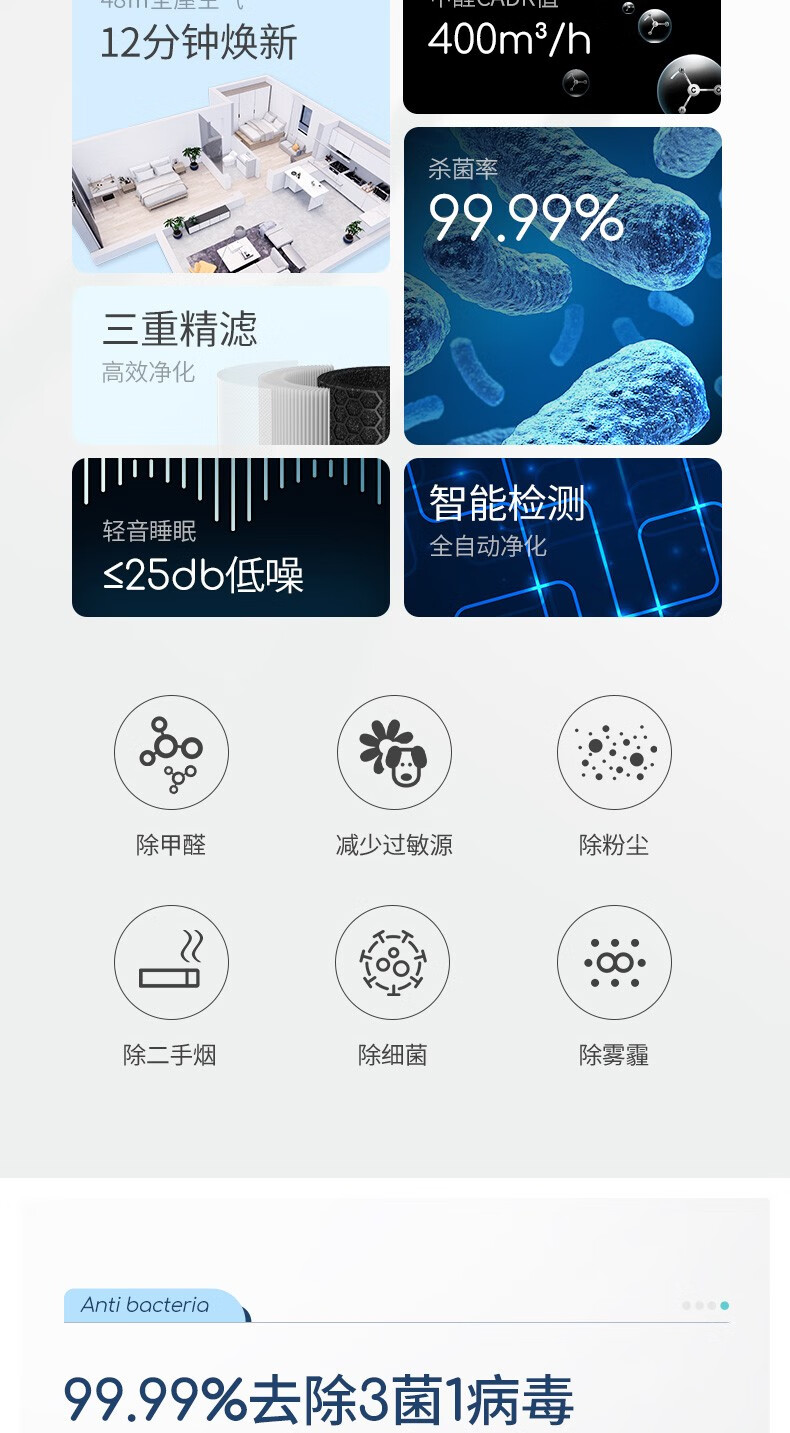 morphy richards摩飞电器 空气净化器 除甲醛家用客厅卧室专用 MR3500