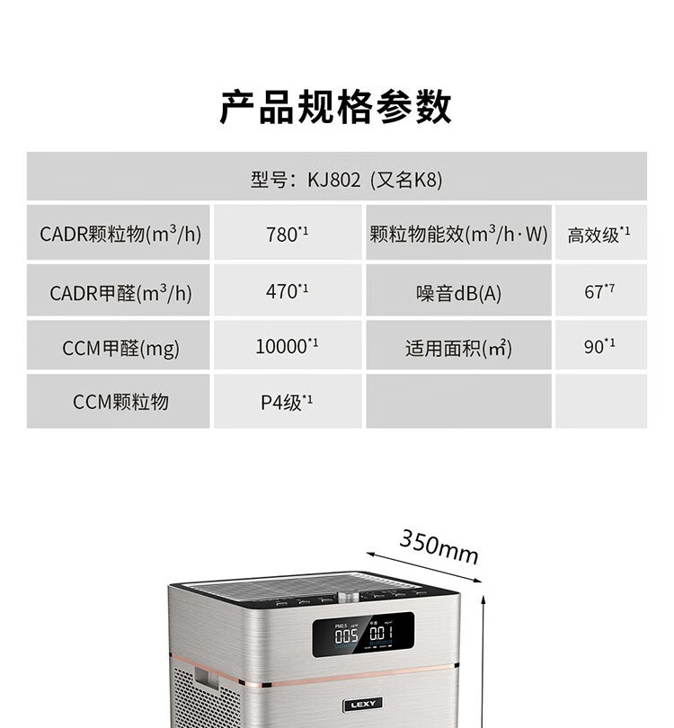 莱克（LEXY）空气净化器 智能家用抗病菌除甲醛雾霾杀菌净化机抗感冒 KJ802