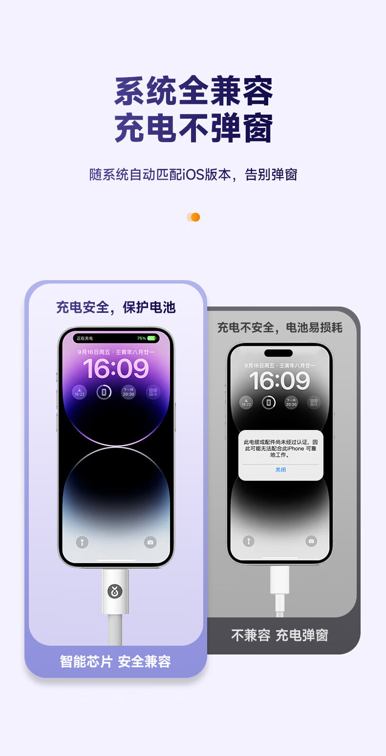 毕亚兹BIAZE K16苹果数据线 20W快充 USB-A to Lightning苹果充电线2米白 支持iPhone14-8/IPad