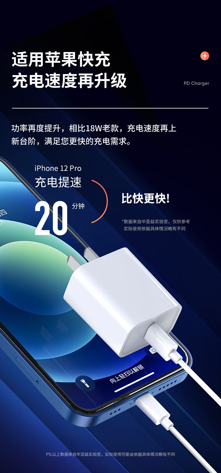 毕亚兹BIAZE 66S Apple 20W USB-C苹果充电器PD快充 苹果14充电器插头适配器+数据线套装