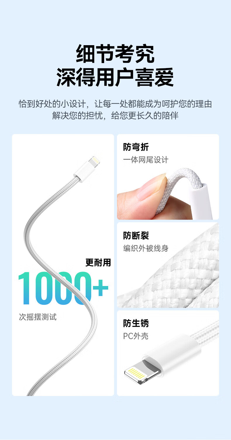 毕亚兹BIAZE K68苹果数据线PD20W快充 Type-C to Lightning苹果充电器线编织1.2米 支持iPhone14-8