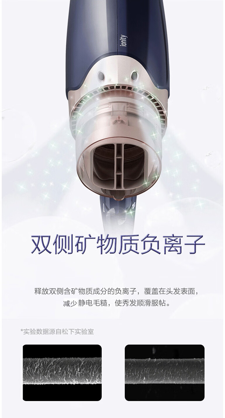 松下 矿物质负离子润养护发 冷热风吹风机 便携折叠手柄 EH-NE62-A405 藏青色