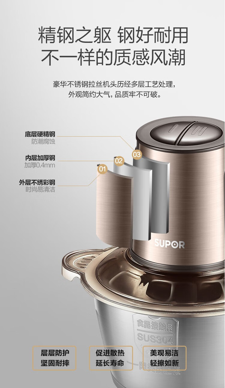 苏泊尔（SUPOR）全自动不锈钢多功能料理机绞肉机 JR18GS-300 2L大容量