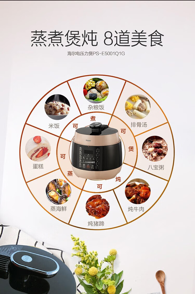 海尔（Haier）智能家用蒸煮一机大容量电压力锅PS-E5001Q1G