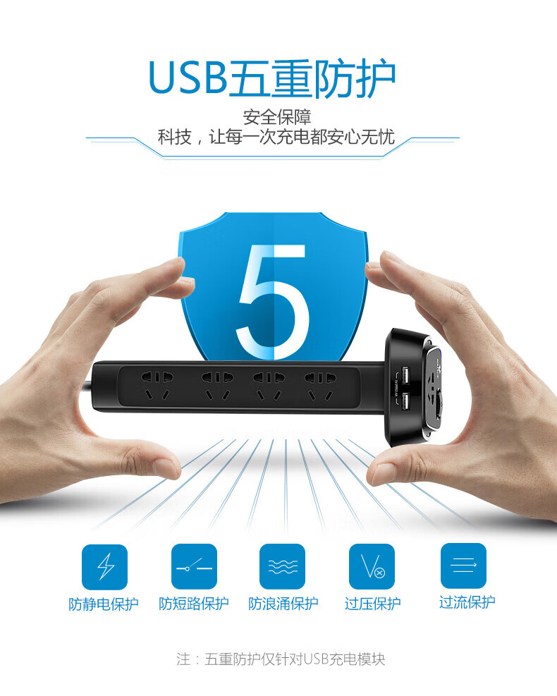 公牛 新国标插座/插线板/接线板/接线板数 1.8米桌洞插座 GN-U2050(X)