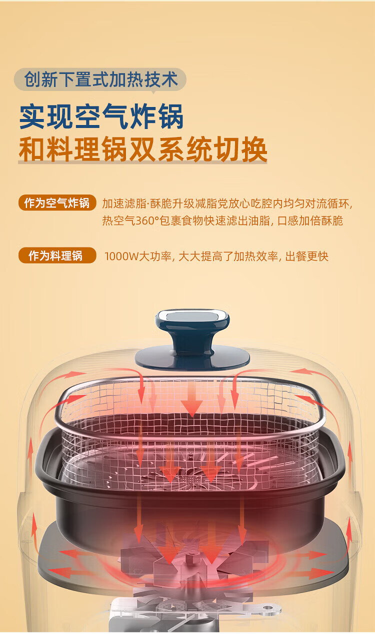 DonLim 东菱空气炸锅 家用智能无油电炸锅 全自动炸薯条机 多功能电煮锅 静谧蓝DL-7711