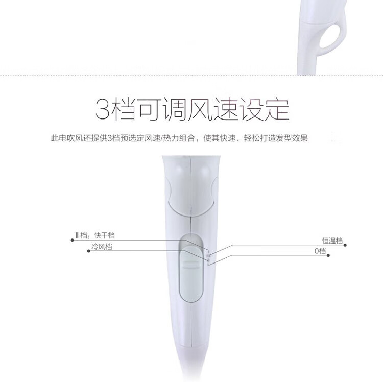 PHILIPS飞利浦电吹风机家用可折叠吹风机 恒温冷热多档调节 护发型风筒 1600W负离子 BHC113