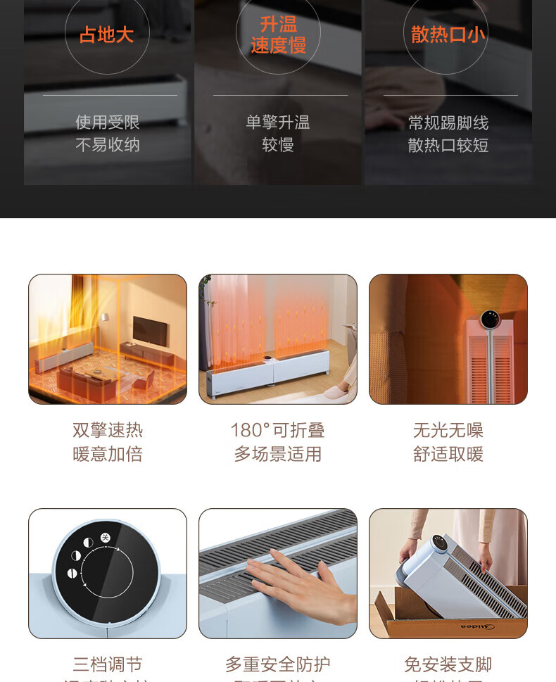 美的（Midea）踢脚线取暖器家用电暖气移动地暖客厅大面积贴脚线 HDW22MVS