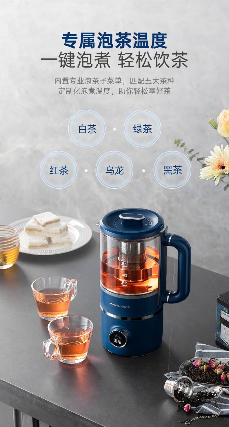 morphy richards 摩飞电器家用破壁机 全自动清洗免过滤低音降噪多功能菜单可预约 600ml MR8200 白色