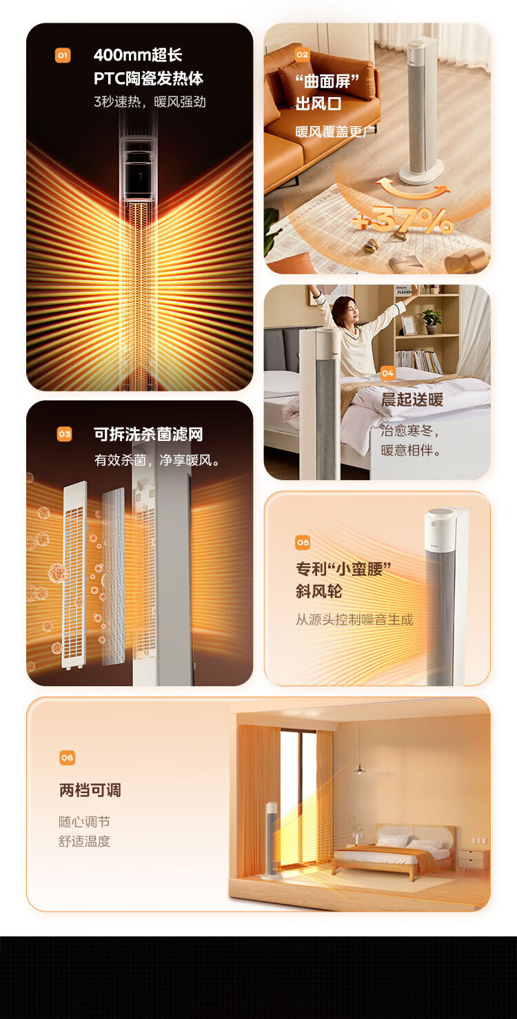 Midea美的 加热风机/电暖器/电暖气片/电热风扇 家用大面积立式轻音节能 NFU-D 暖风机取暖器