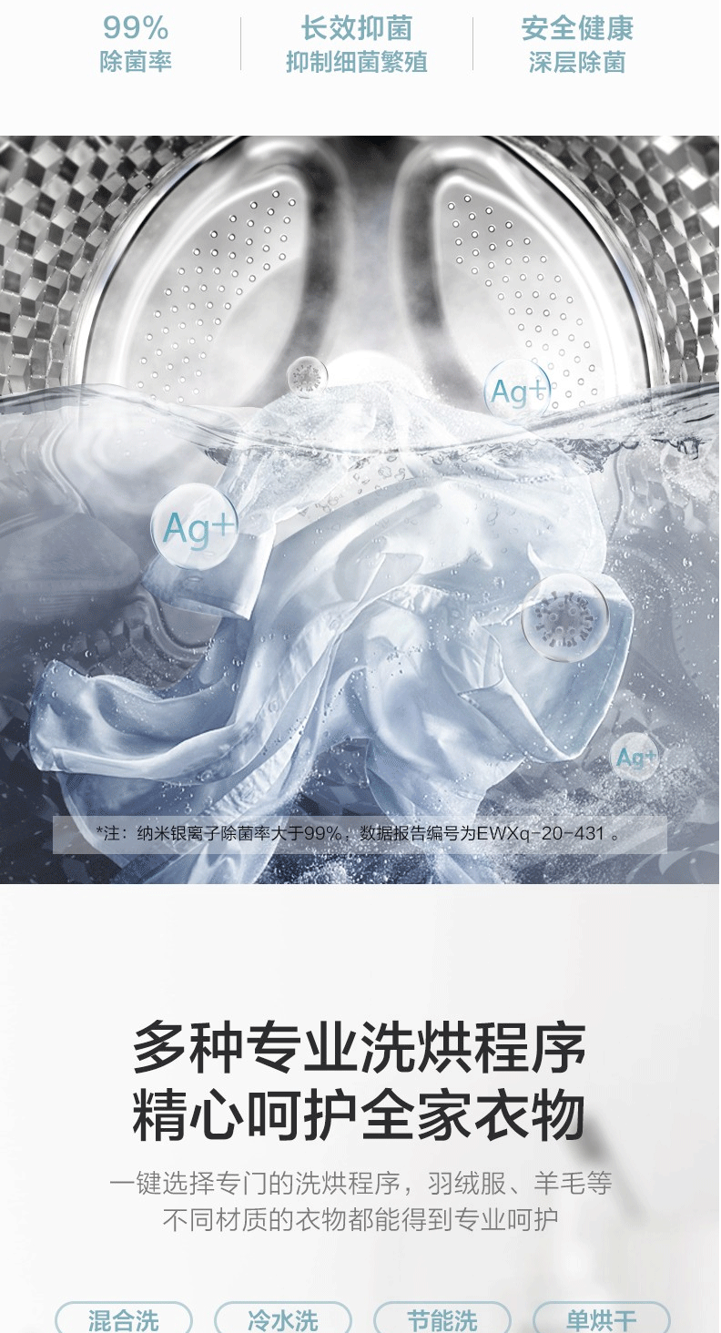 小天鹅LittleSwan 全自动 10公斤kg银离子智能家电洗烘一体 洗衣机滚筒TD100VT808WMUADY