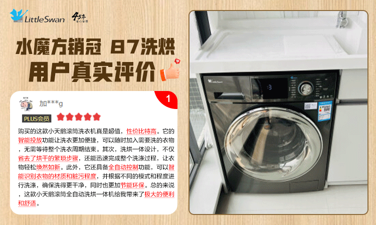 小天鹅LittleSwan 滚筒洗衣机全自动 水魔方系列 洗烘一体 护色护形 智能投放 纤薄 10公斤 TD100VJ87MIT