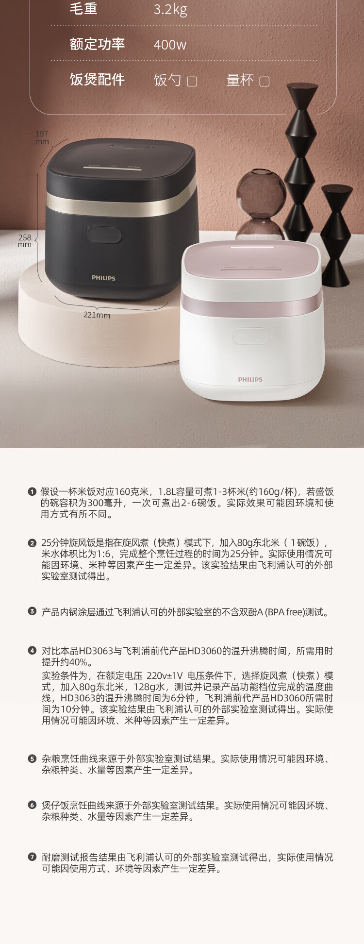 PHILIPS 飞利浦多功能迷你电饭煲1.8L隐藏式触控顶屏 24小时智能预约电饭锅 HD3072/90 深灰金