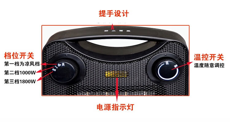 先锋SINGFUN 暖风机取暖器 三挡调温家用摇头PTC陶瓷发热体迷你桌面摇头 HN76PT-18