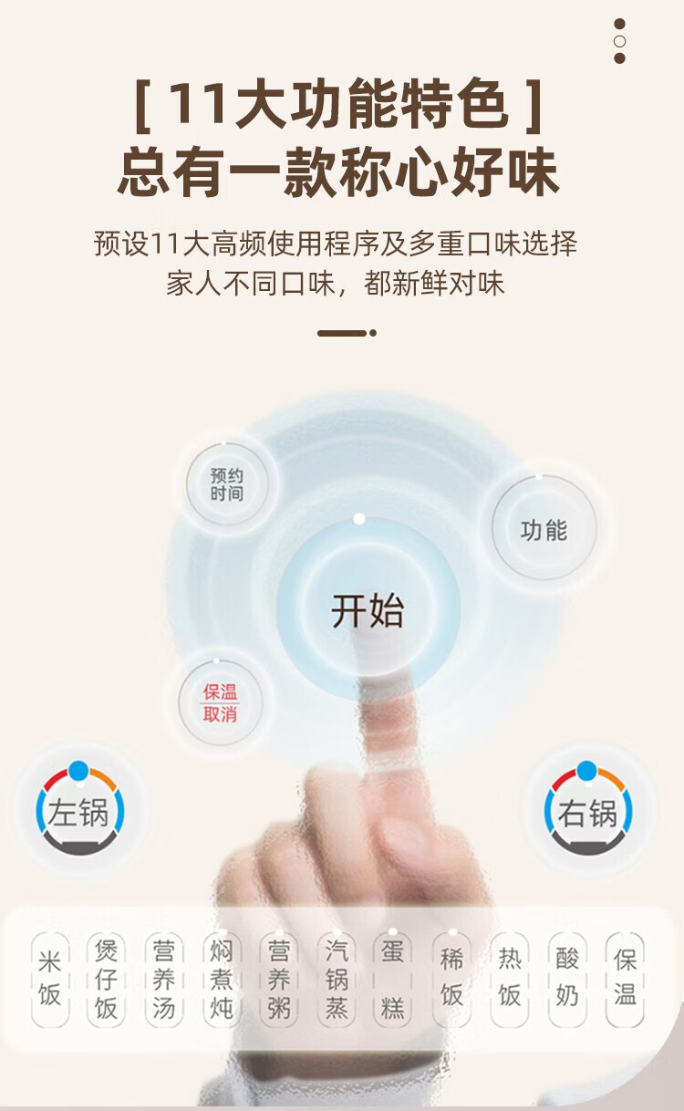 长虹（CHANGHONG）电饭煲双胆不粘内胆一体双拼电饭煲多功能迷你电饭锅 NTC温感双控电饭锅 CFB-YX95B 白色/绿色