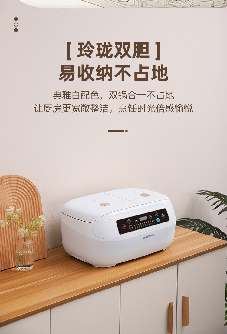 长虹（CHANGHONG）电饭煲双胆不粘内胆一体双拼电饭煲多功能迷你电饭锅 NTC温感双控电饭锅 CFB-YX95B 白色/绿色