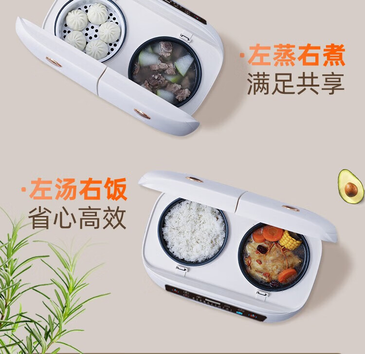长虹（CHANGHONG）电饭煲双胆不粘内胆一体双拼电饭煲多功能迷你电饭锅 NTC温感双控电饭锅 CFB-YX95B 白色/绿色