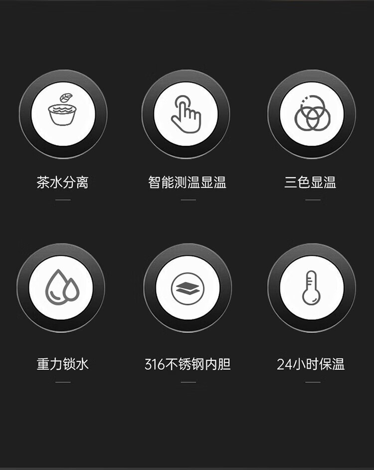 上亨（shangheng）316不锈钢保温杯 智能数显测温 大容量商务户外泡茶喝水杯养生壶 茶水分离  SHZH-CFB007 优雅白