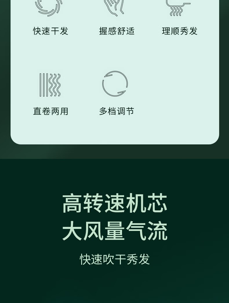 永日（Yours）电吹风机家用理发店大功率风筒四合一造型直发吹风梳 YR-6237军绿色