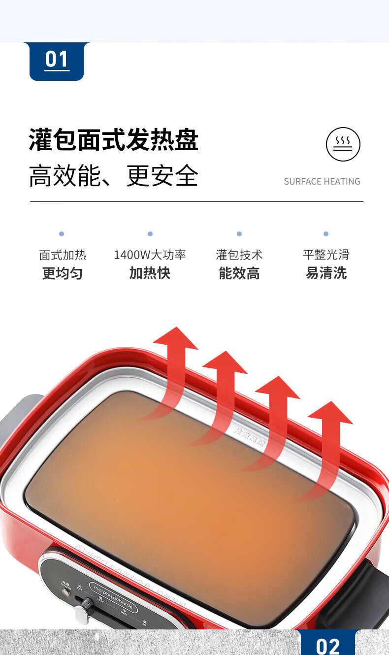 morphy richards 多功能锅料理锅电烧烤锅电火锅家用不粘烤肉锅烤肉盘烧烤盘MR9088颜色随机 标配
