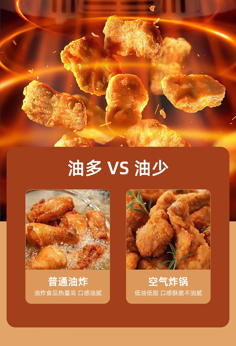 长虹（CHANGHONG）空气炸锅6L家用智能预约无油空气电炸锅薯条机大容量全自动一体机烤箱 CZG-50BW5蓝色机械款