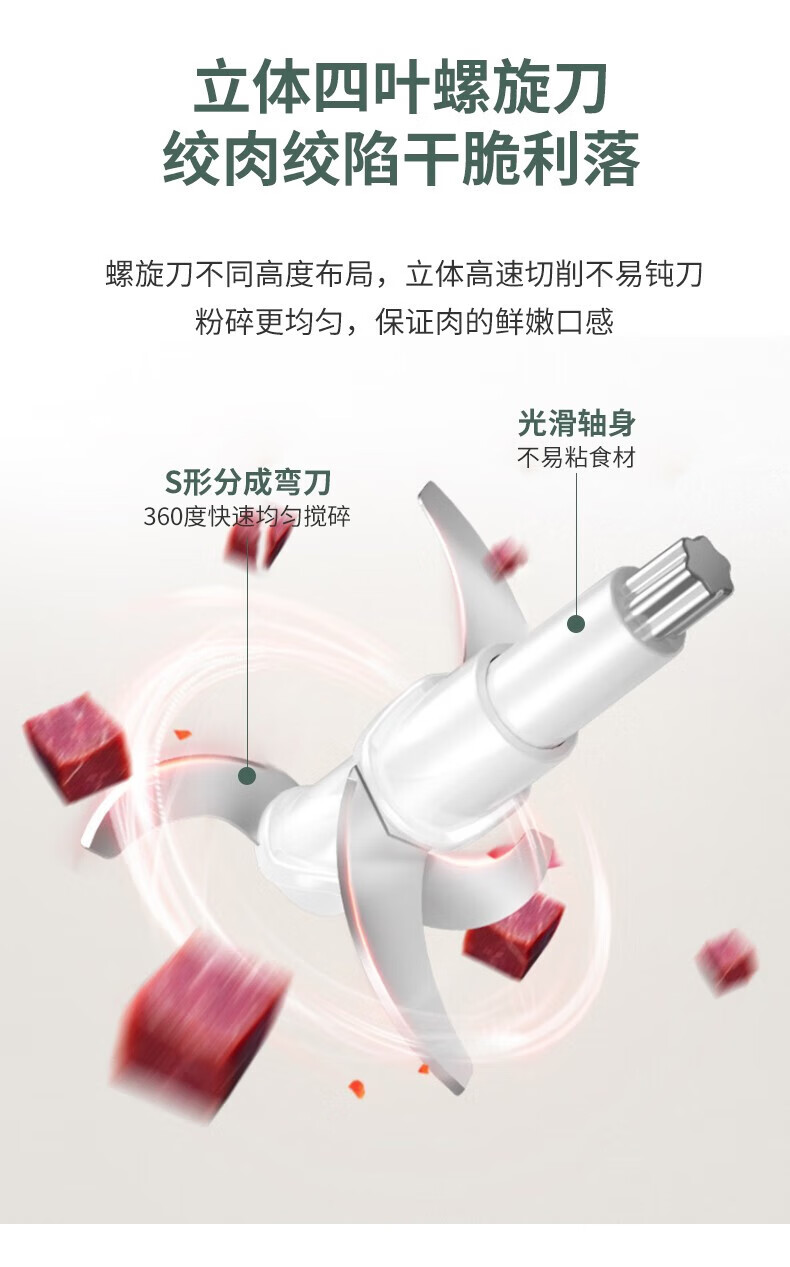 长虹（CHANGHONG）绞肉机1.8升玻璃杯双层4刀片二档开关设计食物处理机 JRJ-18T01