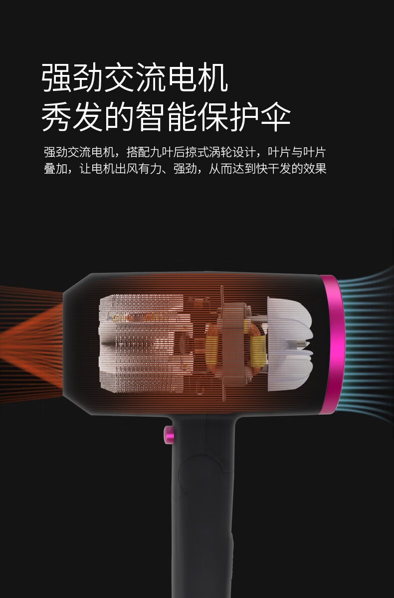 永日（Yours）电吹风2100W大功率专业发廊家用冷热风恒温护发吹风筒蓝光吹风机 YR-8989紫红色