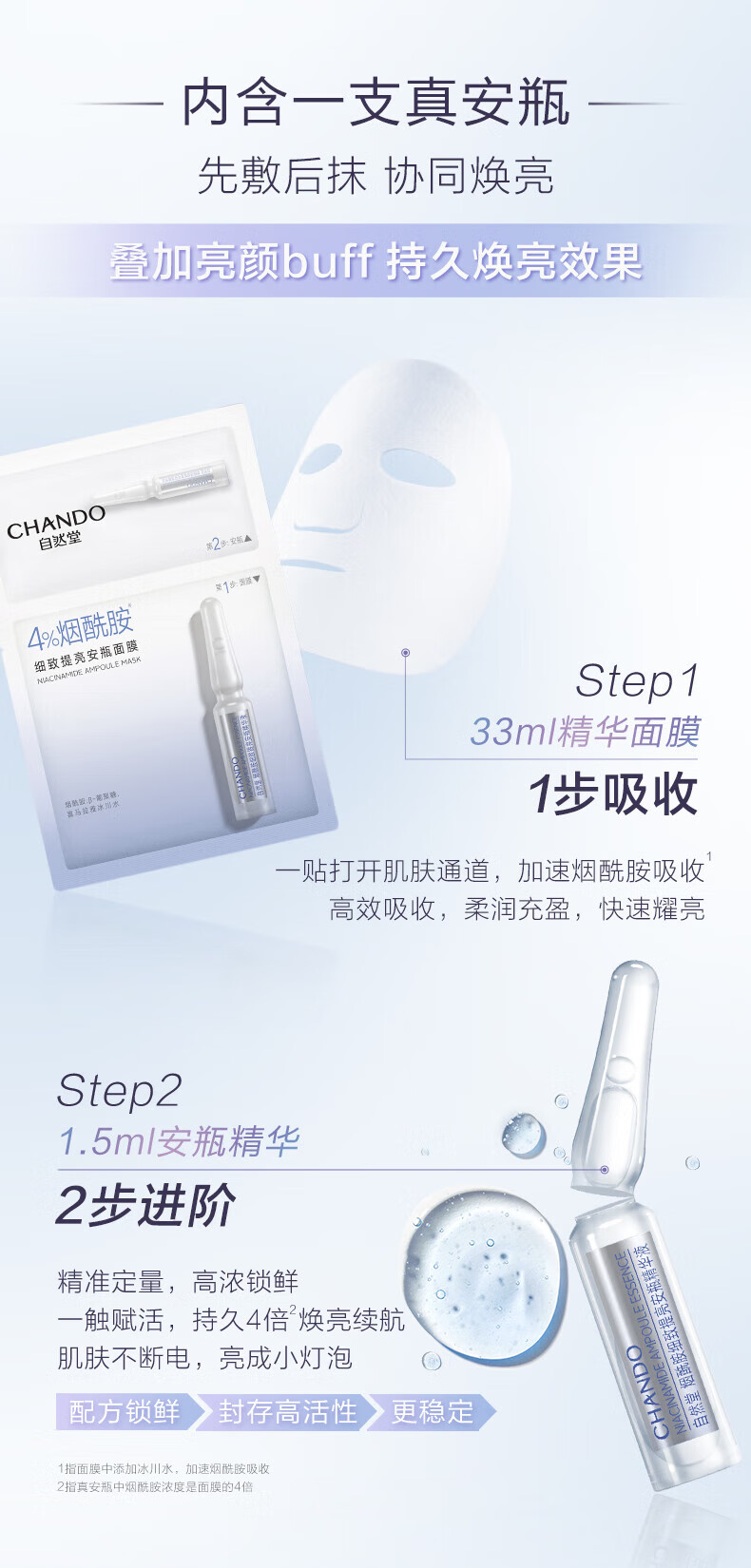 自然堂（CHANDO）4%烟酰胺细致提亮安瓶面膜*5片 ZHT-1YAM