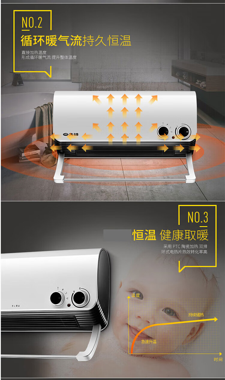 先锋SINGFUN 暖风机 居浴两用防水浴室挂壁式取暖器PTC陶瓷发热 HN710PB-20