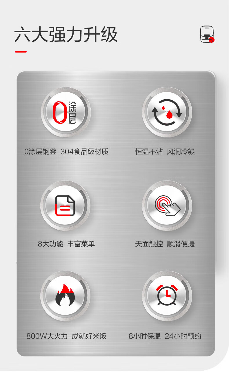 爱仕达（ASD）电饭煲智能预约4-5人健康0涂层不易粘锅304不锈钢内胆4升家用电饭锅 AR-F40E526