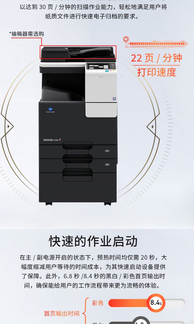 柯尼卡美能达(KONICA MINOLTA)A3彩色多功能复合机一体机 复印 打印 扫描 (自动双面+双纸盒) bizhub C226