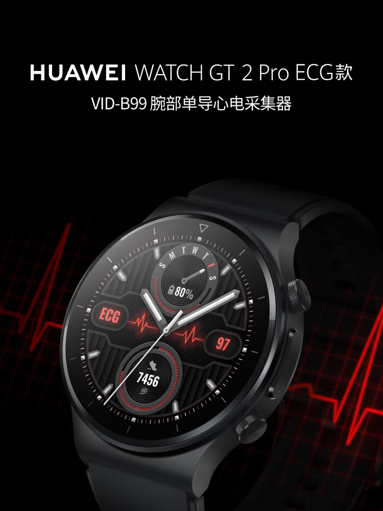 华为（HUAWEI） 智能手表 WATCH GT 2 Pro ECG版 手表 /蓝牙通话/蓝宝石镜面/专业户外运动 46mm 黑BAL-AL60