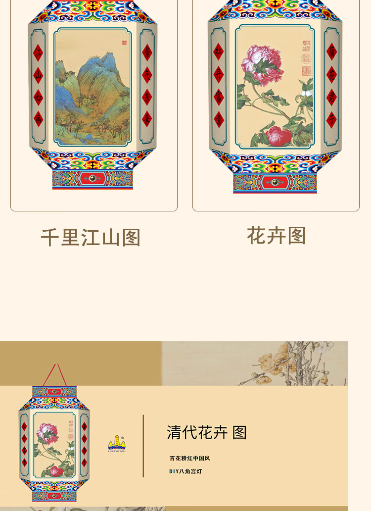 福人福地（FURENFUDI）儿童手工DIY纸灯笼镂空发光亲子手工八角宫灯 千里江山