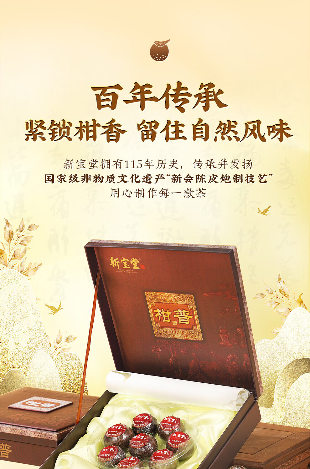 新宝堂 柑普茶礼盒柑普茶熟茶樟香礼盒装200克CY-ZG200