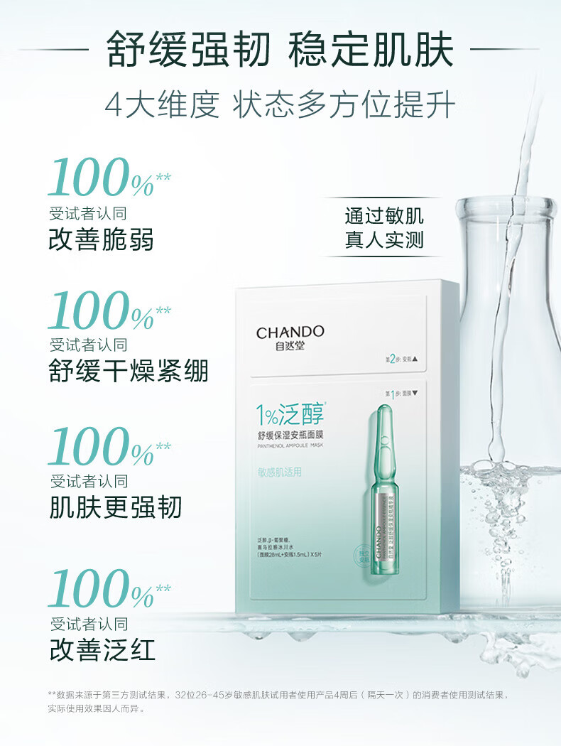 自然堂（CHANDO）1%泛醇安瓶面膜（安瓶1.5ml+面膜28ml）*5片 ZHT-1FAM