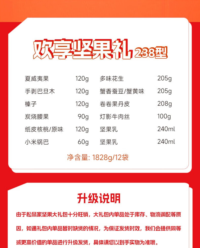 三只松鼠 欢享坚果礼238型 24年新春（升级版）12袋1828g